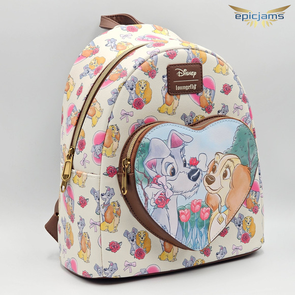 Loungefly Disney Lady And The Tramp Hearts & Roses Floral Love Mini Backpack Bag - Picture 2 of 6